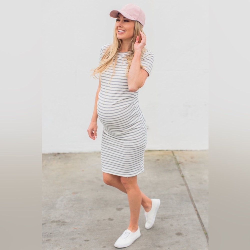 Pinkblush Gray Striped Maternity Dress